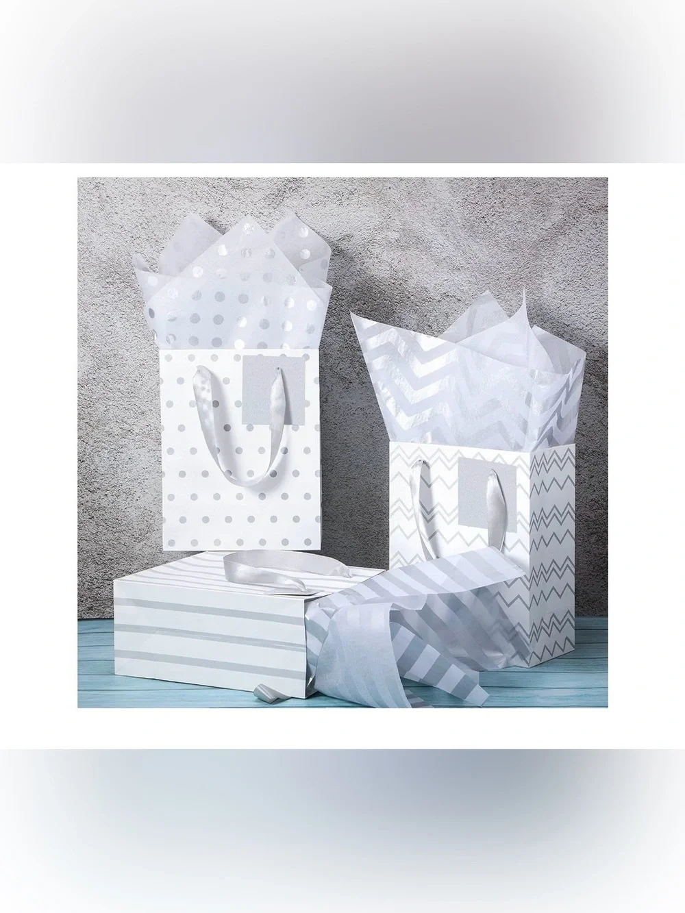 24 Small Gift Bags Mini Metallic with Tissue Paper 9”x4”x7”